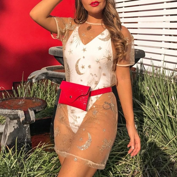 CLEARANCE Mesh Glitter Cosmic Sky Coverup - Picture 7 of 10